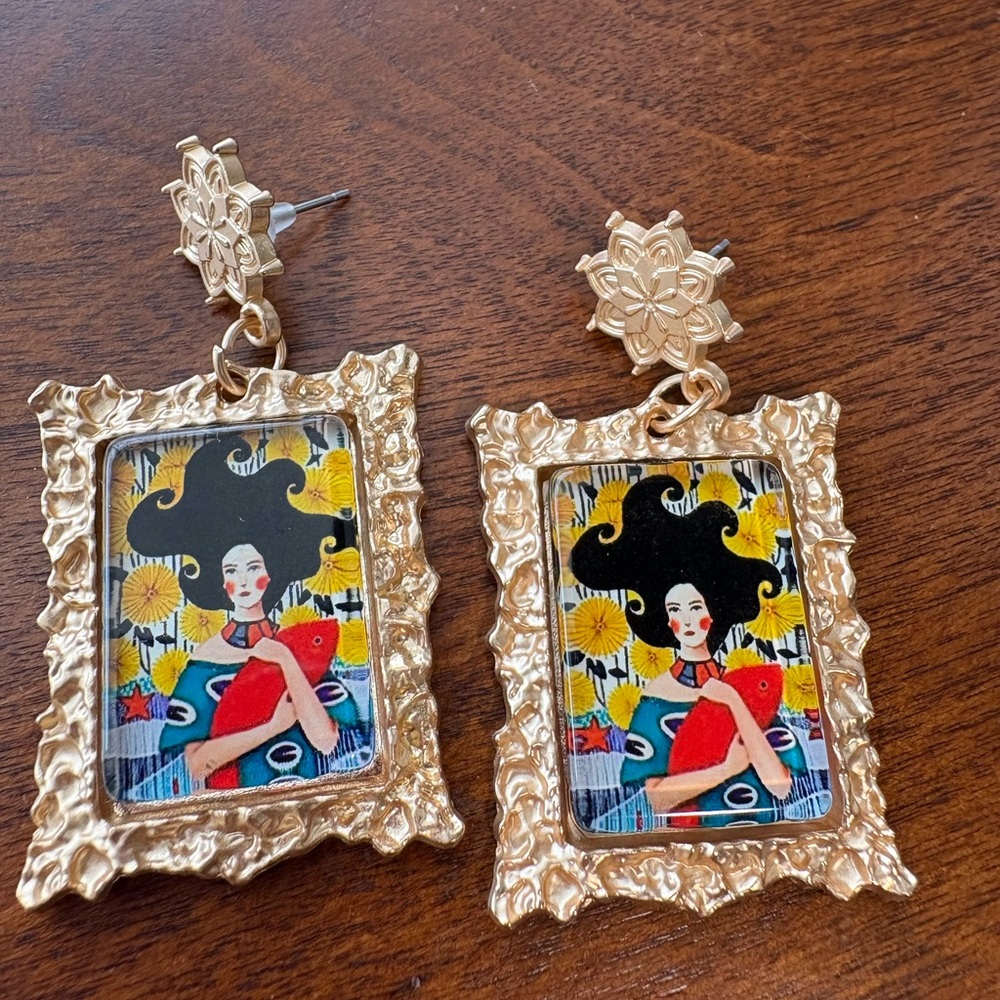 Ornate Gold and Red Earrings with Intricate Scrollwork